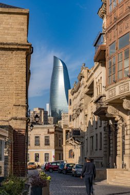 Azerbaycan 'ın Bakü kentindeki Icherisheher sokak manzarası