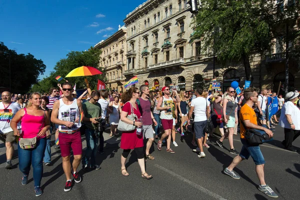 伯德佩 匈牙利 7月11日身份不明的人参加了20场比赛 2015年7月11日在匈牙利布达佩斯举行的支持Lgbt 男女同性恋 双性恋和变性者 权利的布达佩斯同志骄傲游行 — 图库照片