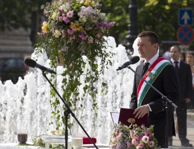 BUDAPEST, HUNGARY - 21 Mayıs 2011 'de Budapeşte, Macaristan' ın başkenti Budapeşte 'de Vodafone' un müdürü Tamas Tabori 'nin düğününü kutluyor..