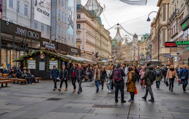 VİANNA, AUSTRIA - 19 Aralık 2019 İnsanlar Avustralya 'nın başkentindeki yıllık Noel pazarını ziyaret ediyor. 