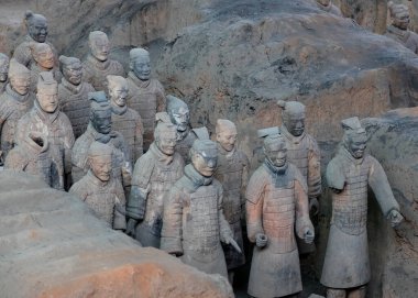 XIAN, ÇİN - 1 Ağustos 2017: Xian, Çin 'deki Terracota savaşçıları.