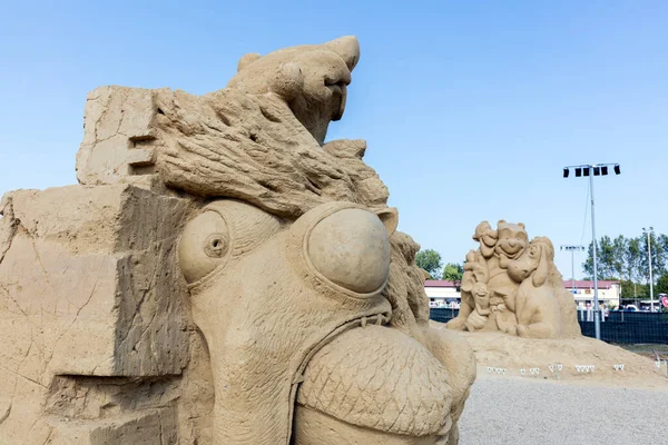 Filmhjältar Temat Som Förenar Deltagarna Den Nionde Upplagan Sandskulpturfestivalen Burgas — Stockfoto