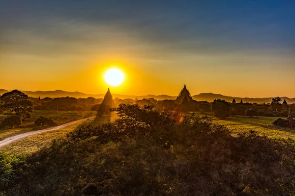 Ruines Bagan Coucher Soleil Birmanie — Photo