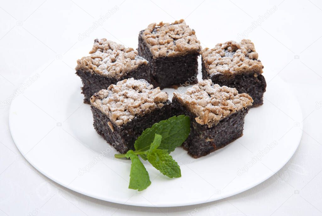 chocolate cake with mint leaves