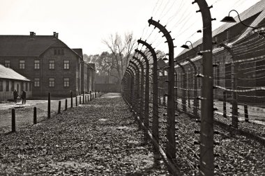 OSWIECIM, POLAND - 22 Ekim 2012 'de Polonya' nın Oswiecim kentinde eski bir Nazi imha kampı olan Auschwitz Kampı II. Avrupa 'daki en büyük Nazi toplama kampıydı..