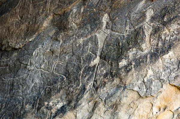 Antiguos Petroglifos Tallados Roca Parque Nacional Gobustan Exposición Petroglifos Gobustán — Foto de Stock