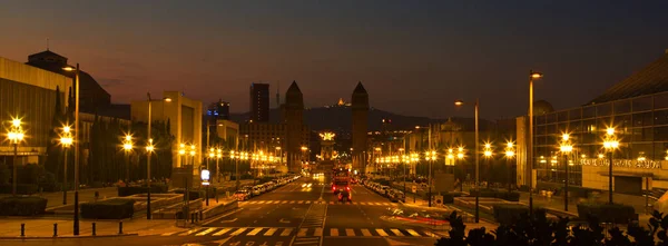 Plaza Placa Espagna Barcelona Por Noche —  Fotos de Stock