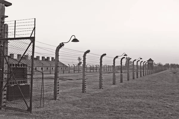 Oswiecim Polónia Outubro Arame Farpado Campo Auschwitz Antigo Campo Extermínio — Fotografia de Stock