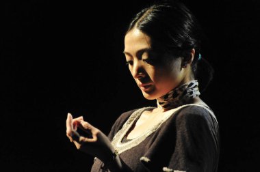 BUDAPEST, HUNGARY - 7 Ekim 2010 'da Macaristan' ın Budapeşte kentinde bulunan Müzik Akademisi 'nin sahnesindeki Ses Göç Konseri' nde Japon aktris..