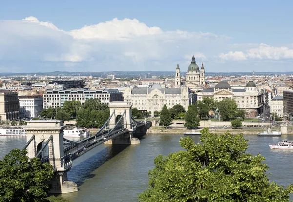 Panoramiczny Widok Budapeszt Mostem Łańcuchowym Węgry — Zdjęcie stockowe