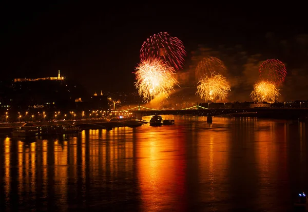 Budapest Hungary August Fireworks Danube River Ceremonies Annual Constitution Day — Stock Photo, Image