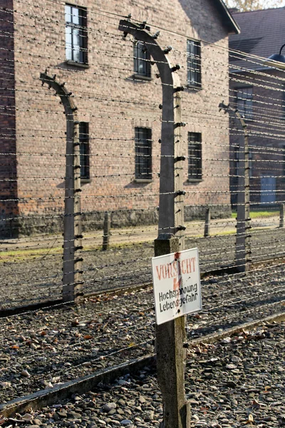 Oswiecim Poland October Barbed Wire Auschwitz Camp Former Nazi Extermination — Stock Photo, Image