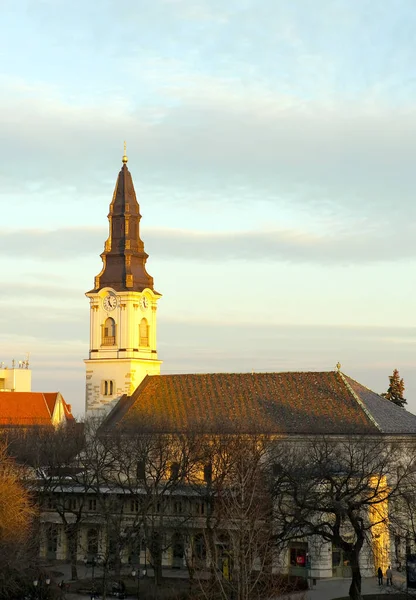 Eglise Coucher Soleil Kecskemet Hongrie — Photo