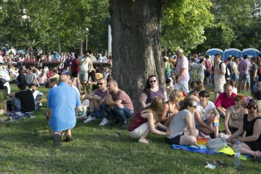 BUDAPEST, HUNGARY - 6 Temmuz 2013 'te Budapeşte, Macaristan' da LGBT (lezbiyen, gey, biseksüel ve transseksüel) haklarını desteklemek için düzenlenen Eşcinsel Onur Yürüyüşüne kimliği belirsiz kişiler katıldı..