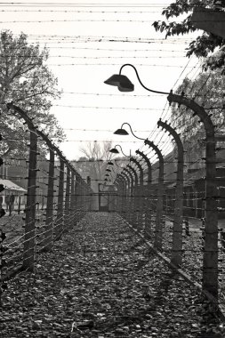 OSWIECIM, POLAND - 22 Ekim 2012 'de Polonya' nın Oswiecim kentinde eski bir Nazi imha kampı olan Auschwitz Kampı 1. Avrupa 'daki en büyük Nazi toplama kampıydı..