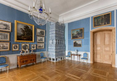 Pilsrundale, Letonya - 1 Mayıs 2016; Rundale Sarayı. Rundale Sarayı, Letonya 'nın en seçkin Barok ve Rococo sanat eserlerinden biridir..