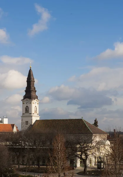 Eglise Coucher Soleil Kecskemet Hongrie — Photo