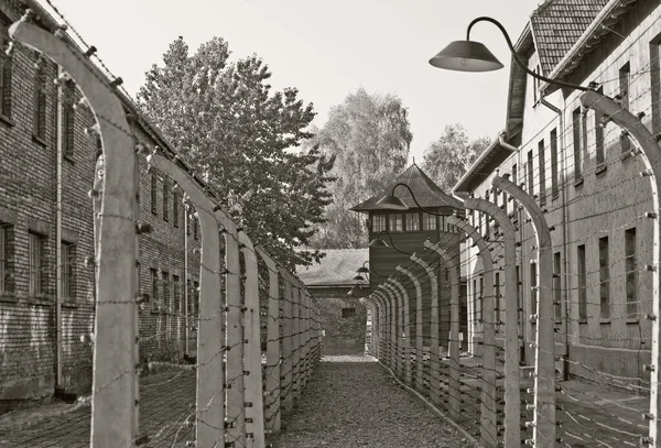 Oswiecim Polónia Outubro Arame Farpado Campo Auschwitz Antigo Campo Extermínio — Fotografia de Stock