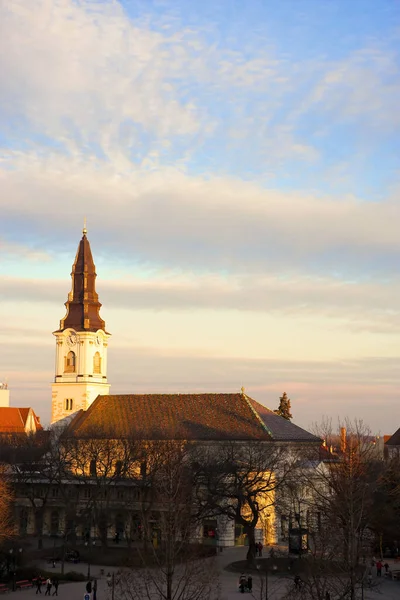 Eglise Coucher Soleil Kecskemet Hongrie — Photo