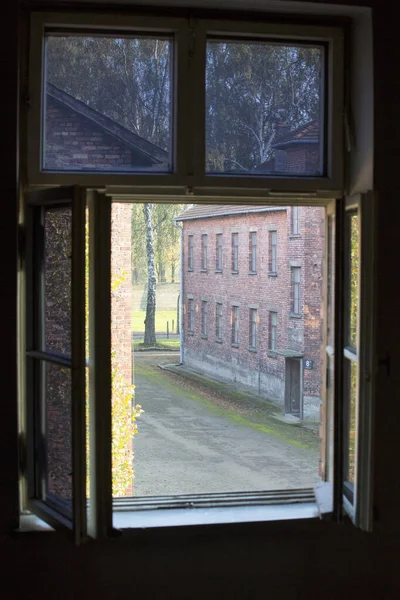 Oswiecim Polen Oktober Blick Aus Einem Fenster Lager Auschwitz Einem — Stockfoto