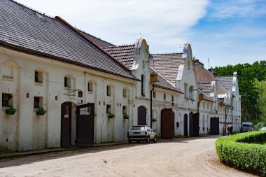 Moszna, Polonya - 11 Haziran 2010: Moszna, Silezya 'daki romantik şato. 