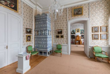 Pilsrundale, Letonya - 1 Mayıs 2016; Rundale Sarayı. Rundale Sarayı, Letonya 'nın en seçkin Barok ve Rococo sanat eserlerinden biridir..