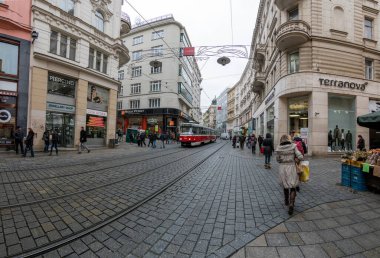 BRNO, CZECH REPUBLIC- DECEMBER 15, 2016:People in the downtown. Brno is the second largest city in the Czech Republic by population and area. clipart