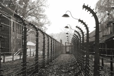 OSWIECIM, POLAND - 22 Ekim 2012 'de Polonya' nın Oswiecim kentinde eski bir Nazi imha kampı olan Auschwitz Kampı II. Avrupa 'daki en büyük Nazi toplama kampıydı..