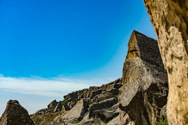Nationaal Park Gobustan Tentoonstelling Van Petroglyfen Gobustan Bij Baku Azerbeidzjan — Stockfoto