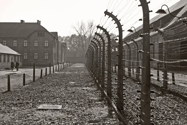 2012年10月22日 ポーランドのオスヴィエチムにある旧ナチスの絶滅収容所であるアウシュビッツ収容所の鉄条網 ヨーロッパ最大のナチスの強制収容所だった — ストック写真
