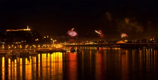 Budapest Hungary August Fireworks Danube River Ceremonies Annual Constitution Day — 图库照片