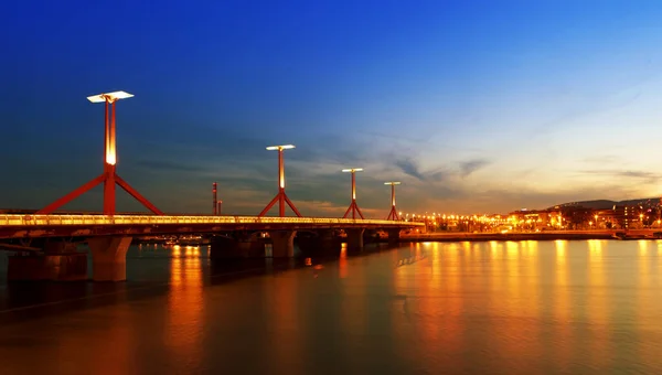Budapešť Noci Most Rakoczi Maďarsko — Stock fotografie