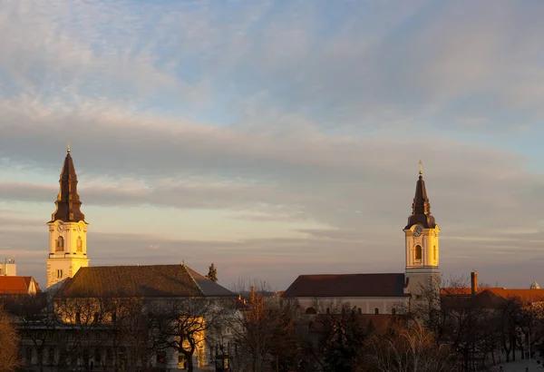 Eglise Coucher Soleil Kecskemet Hongrie — Photo