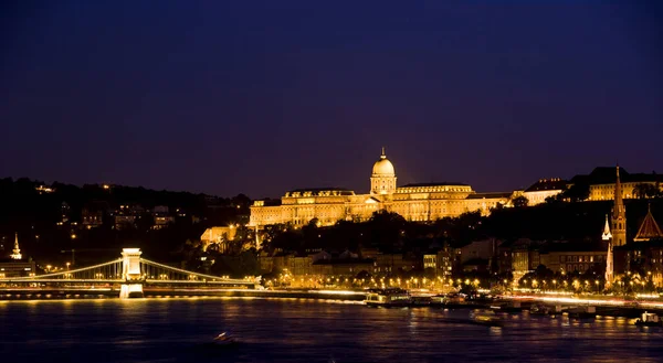 Royal Palace Chain Bridge Sunset Budapest — Stock Photo, Image