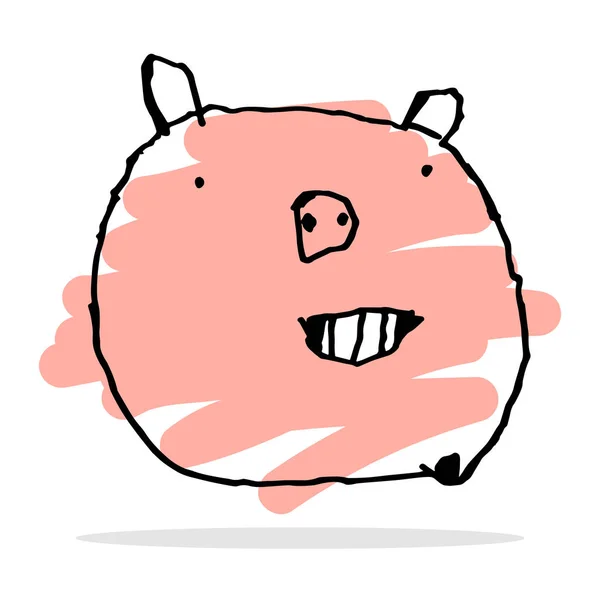 Free hand vector drawing of happy pig. — Stock Vector