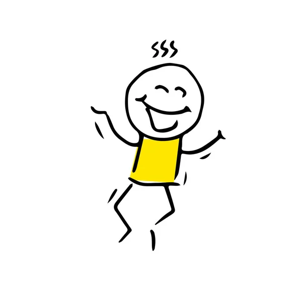 Happy jumping streckfigur sjunger med glädje. — Stock vektor