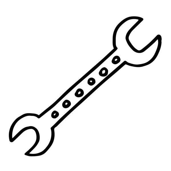 Flat black and white hand drawn wrench on white. — Stock Photo, Image