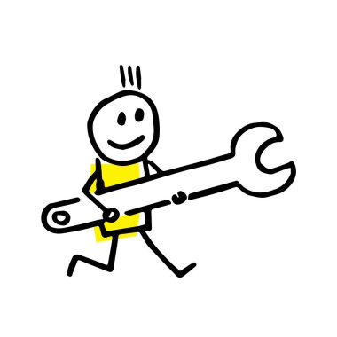 Yardım etmek için acele el çizilmiş sopa rakam karakteri.