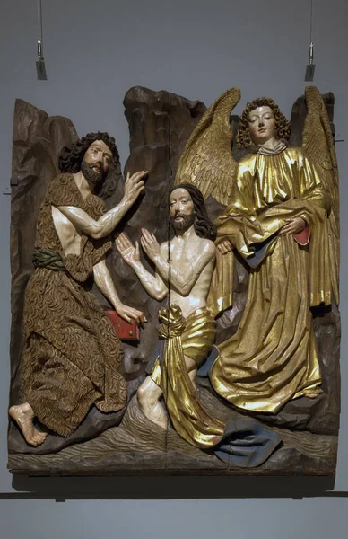 Usaa 2018年12月17日 圣约翰的利梅伍德雕刻耶稣施洗耶稣容纳在大都会艺术博物馆内 — 图库照片