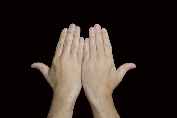 Ζευγάρι ελαφρά γδαρμένα χέρια ενάντια στο μαύρο φόντο — Φωτογραφία Αρχείου