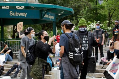 NEW YORK, NEW YORK/USA - June 2, 2020: Black Lives Matter demonstrators take issue with Christian preacher 