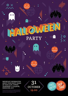 Cadılar Bayramı vektör poster Memphis 80s tarzı