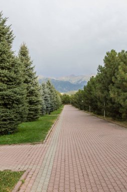 park arka plan Dağları üzerinde boş sokakta