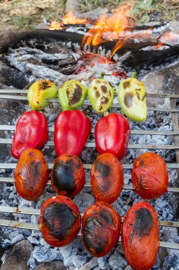 Biber ve domates kömüre pişer