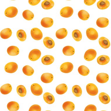 Beyaz arka plan üzerinde el çizilmiş turuncu kayısı dikişsiz desen