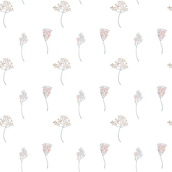Einfache Kräuter und Äste auf weißem Hintergrund. nahtlose botanische Muster. Vektorillustration. — Stockvektor