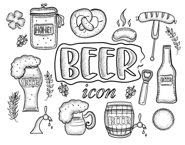 Beer Icons Set Hand Drawn Set — ストックベクタ