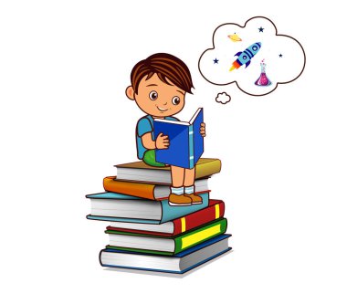 Beyaz arka plan kitapları ve kitapları olan bir çocuk.