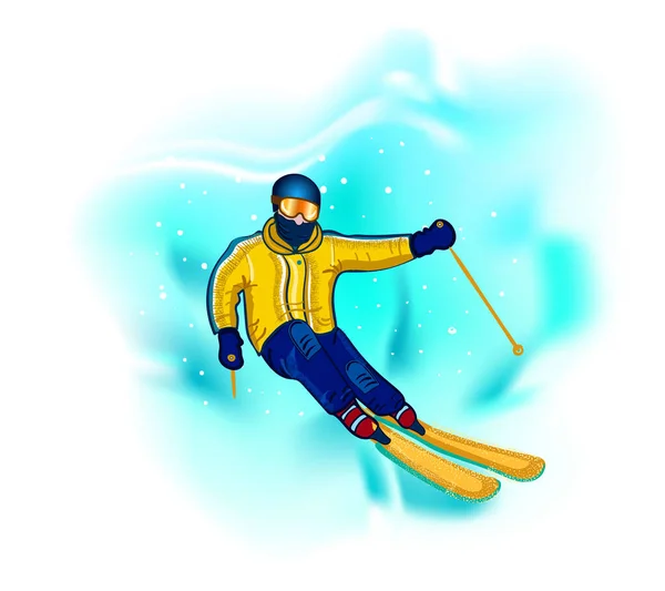 Cartoon Skiër Geïsoleerd Skiën Sporter Karakter Ski Pak Vector Illustratie — Stockvector