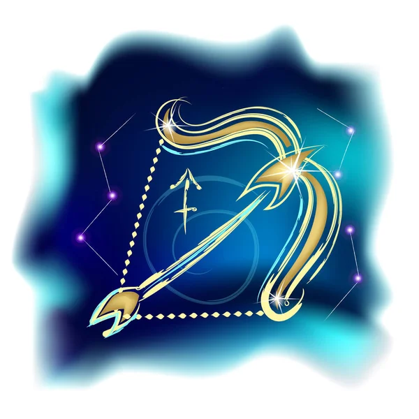 占星術と現代の魔法の魔術カード射手座星座 現実的な手描き弓と矢印のイラスト 干支の特徴 — ストックベクタ